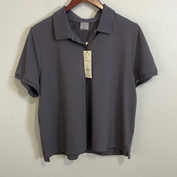 NWT Calia Pique Puff Sleeves Polo T-Shirt XXL Carbon Gray 3/4 Button Down Golf - Picture 3 of 16